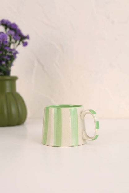 Ceramic Green Stripe Coffee cup- 220ml (SET OF 4)