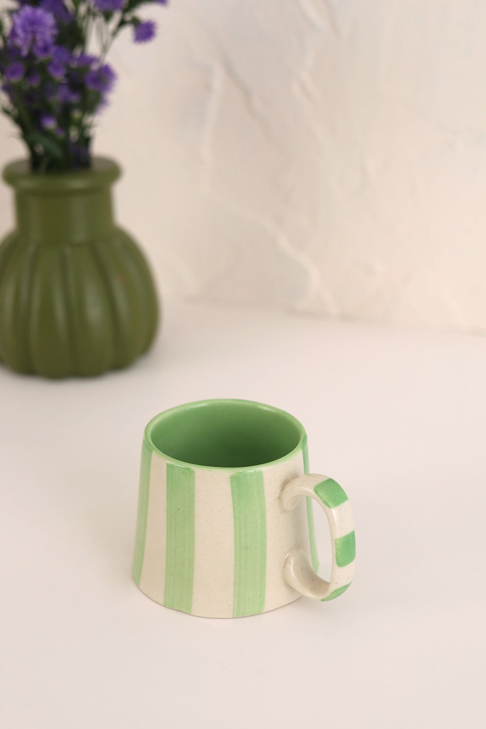 Ceramic Green Stripe Coffee cup- 220ml (SET OF 4)