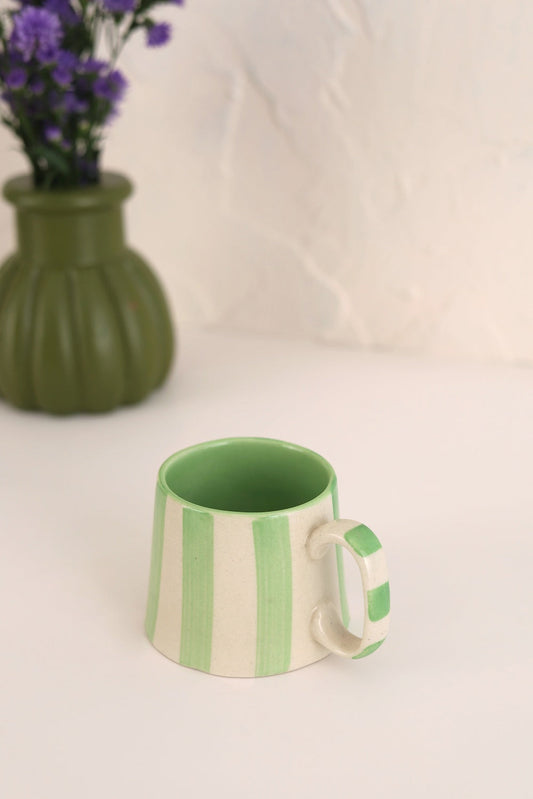 Ceramic Green Stripe Coffee cup- 220ml (SET OF 4)