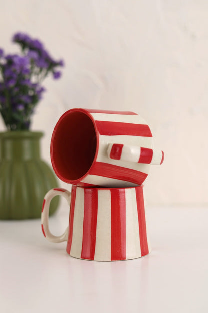 Ceramic Red Stripe  Coffee cup- 220ml (SET OF 4)