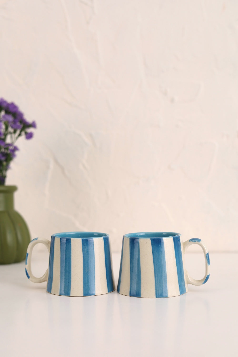 Ceramic Blue Stripe  Coffee cup- 220ml (SET OF 4)