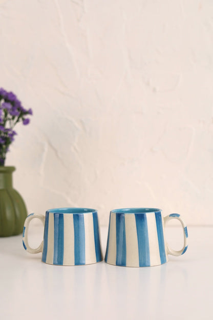 Ceramic Blue Stripe  Coffee cup- 220ml (SET OF 4)