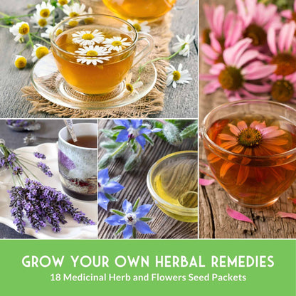 Medicinal Herb Seeds Collection – 18 Heirloom Non-GMO Herbs for Wellness, Tea & Home Apothecary Gardens (Lavender, Chamomile, Echinacea, Peppermint, Sage & More)