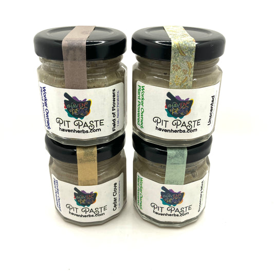Pit Paste by Haven Herbs. In unscented and three unique scents.