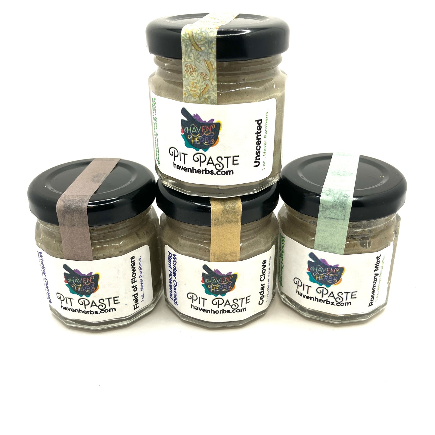 Pit Paste by Haven Herbs. In unscented and three unique scents.