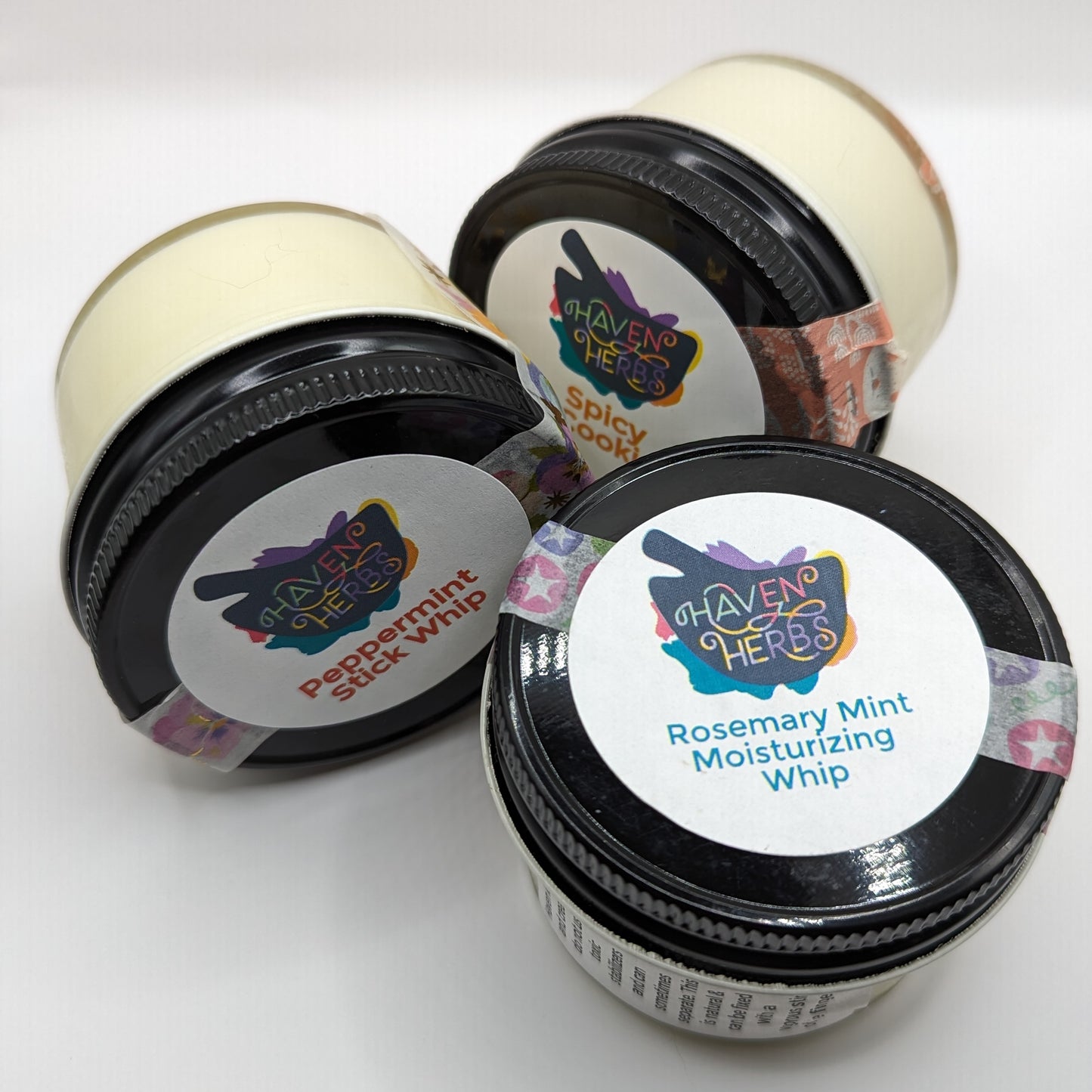 Moisturizing Whips by Haven Herbs. Non-toxic lotion packaged in glass.