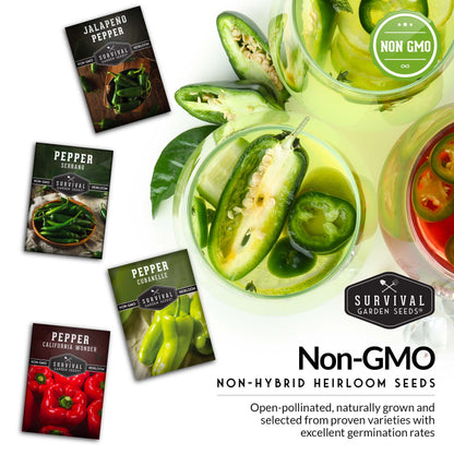 4 Pepper Seed Collection – Heirloom Non-GMO Hot & Sweet Peppers for Salsas, Roasting & Fresh Garden Harvests