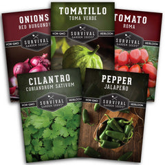 Salsa Garden Seed Collection – 5 Heirloom Non-GMO Varieties for Homemade Red & Green Salsa, Fresh Cooking & Food Preservation