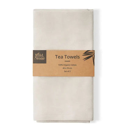 Organic Cotton Tea Towel – Herringbone Weave | Absorbent, Plastic-Free Kitchen Towel