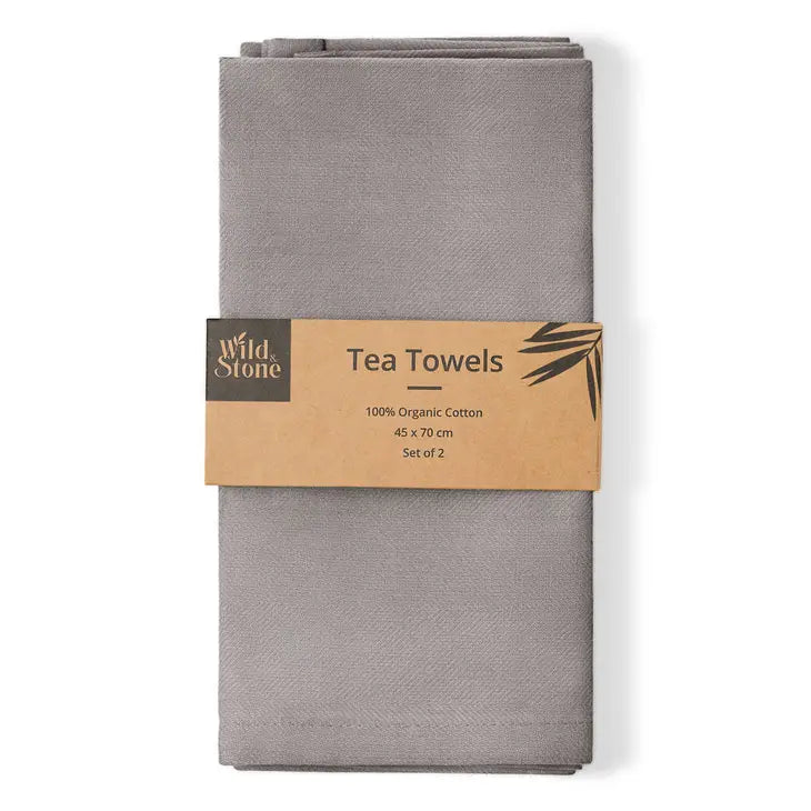 Organic Cotton Tea Towel – Herringbone Weave | Absorbent, Plastic-Free Kitchen Towel