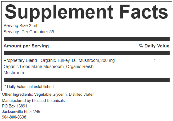 Organic Turkey Tail, Lion's Mane, and Reishi Glycerite