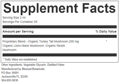 Organic Turkey Tail, Lion's Mane, and Reishi Glycerite