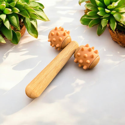 Bamboo Body Massage Tool with Silicone Rolling Head