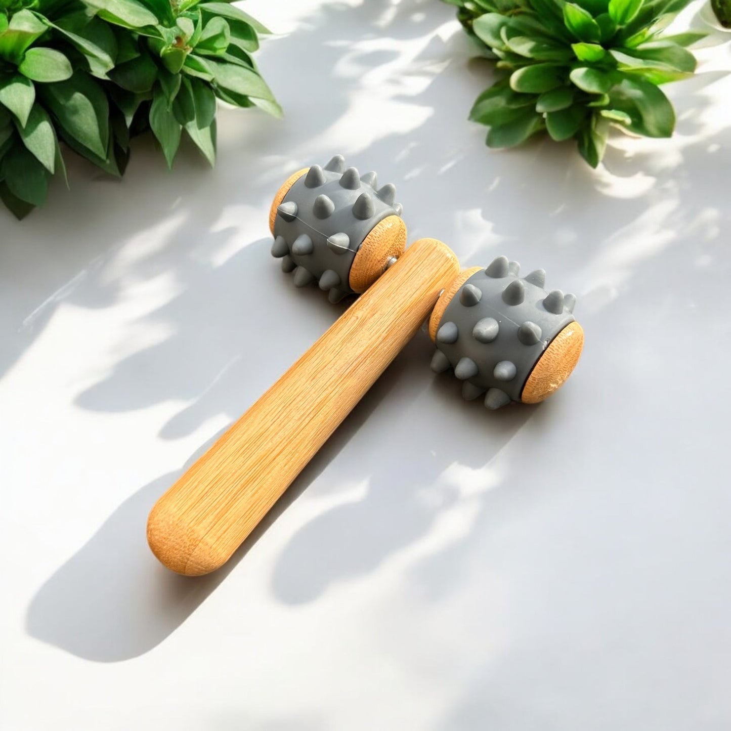 Bamboo Body Massage Tool with Silicone Rolling Head