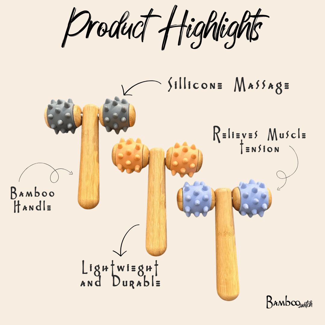 Bamboo Body Massage Tool with Silicone Rolling Head