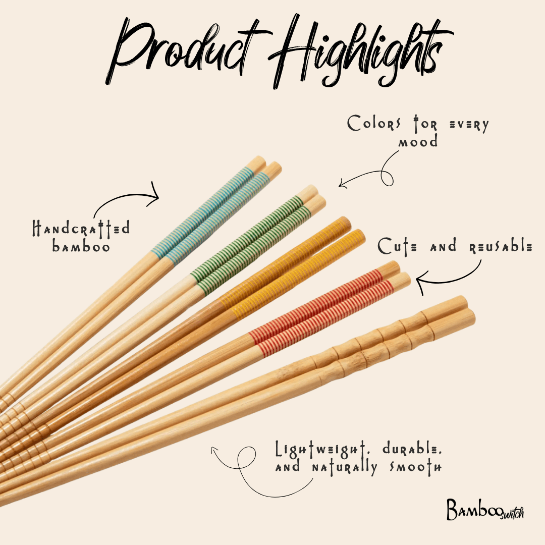 Bamboo Chopsticks | 2 Sets | Multicolor