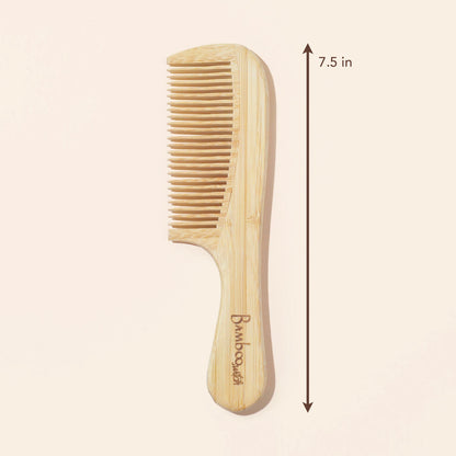 Bamboo Wide Tooth Comb with Handle | Pointed Tips