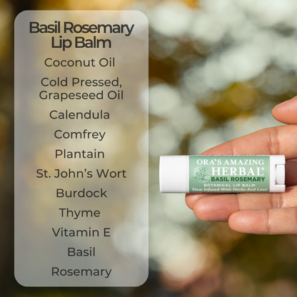 Natural Lip Balm, Herbal Infused, Basil Rosemary