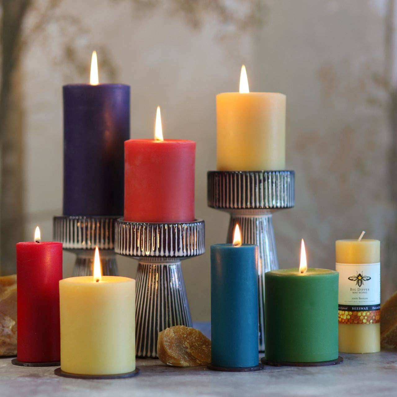 100% Pure Beeswax Pillar Candles (Multiple Colors)