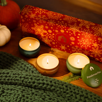 Scented Candle Gift Box - Three 8oz Aromática Candle Tins - Pumpkin, Pine & Woodsy