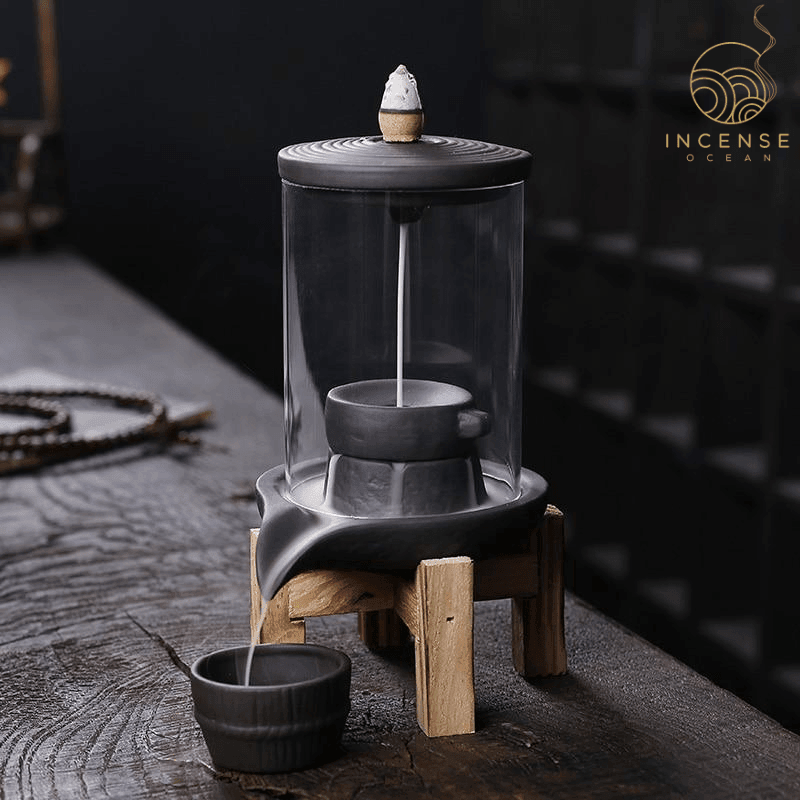 Ceramic Waterfall Incense Burner with Cover