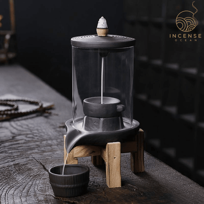 Ceramic Waterfall Incense Burner with Cover