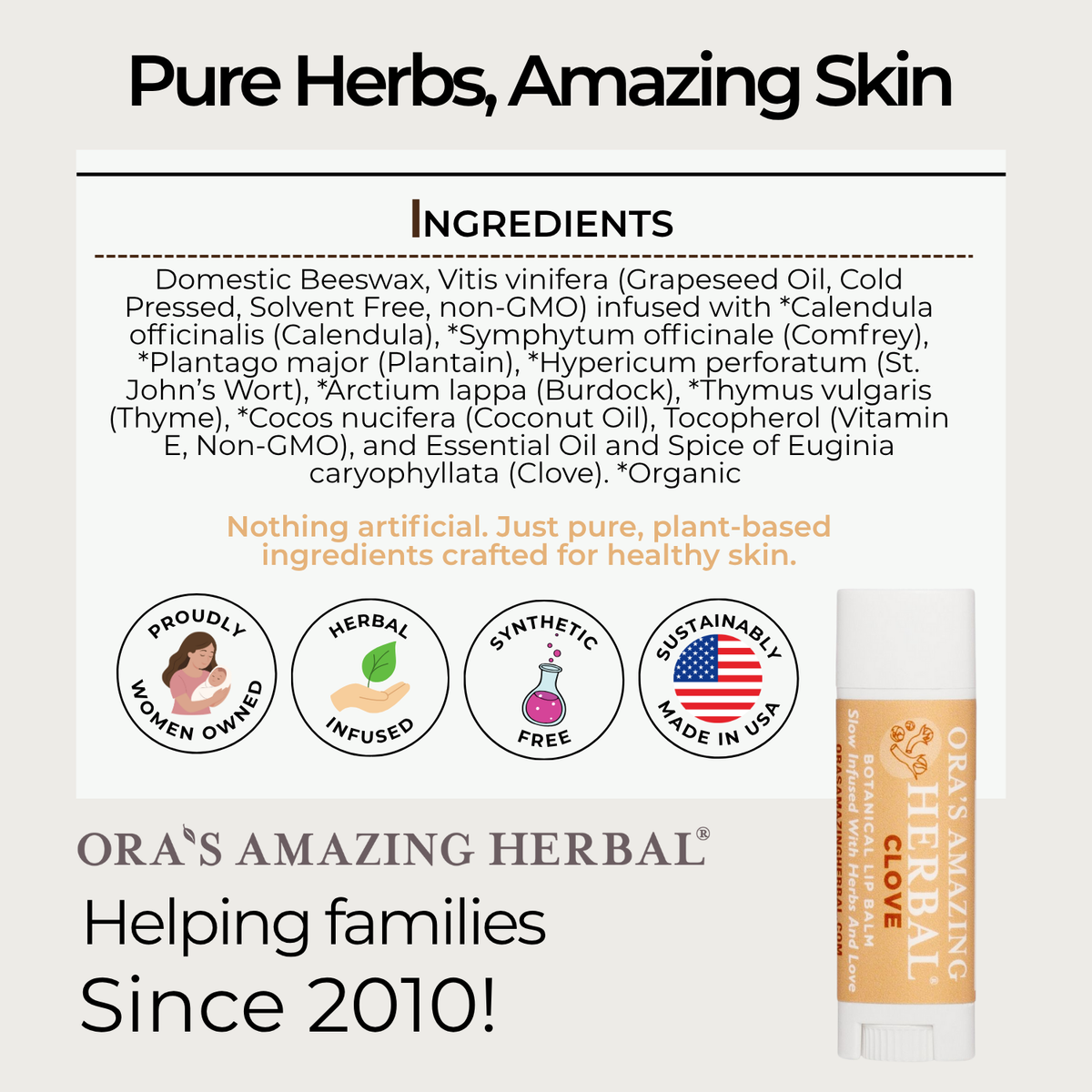 Natural Lip Balm, Herbal Infused, Clove
