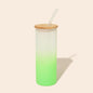 Colored Tall Glass Cup with Glass Straw