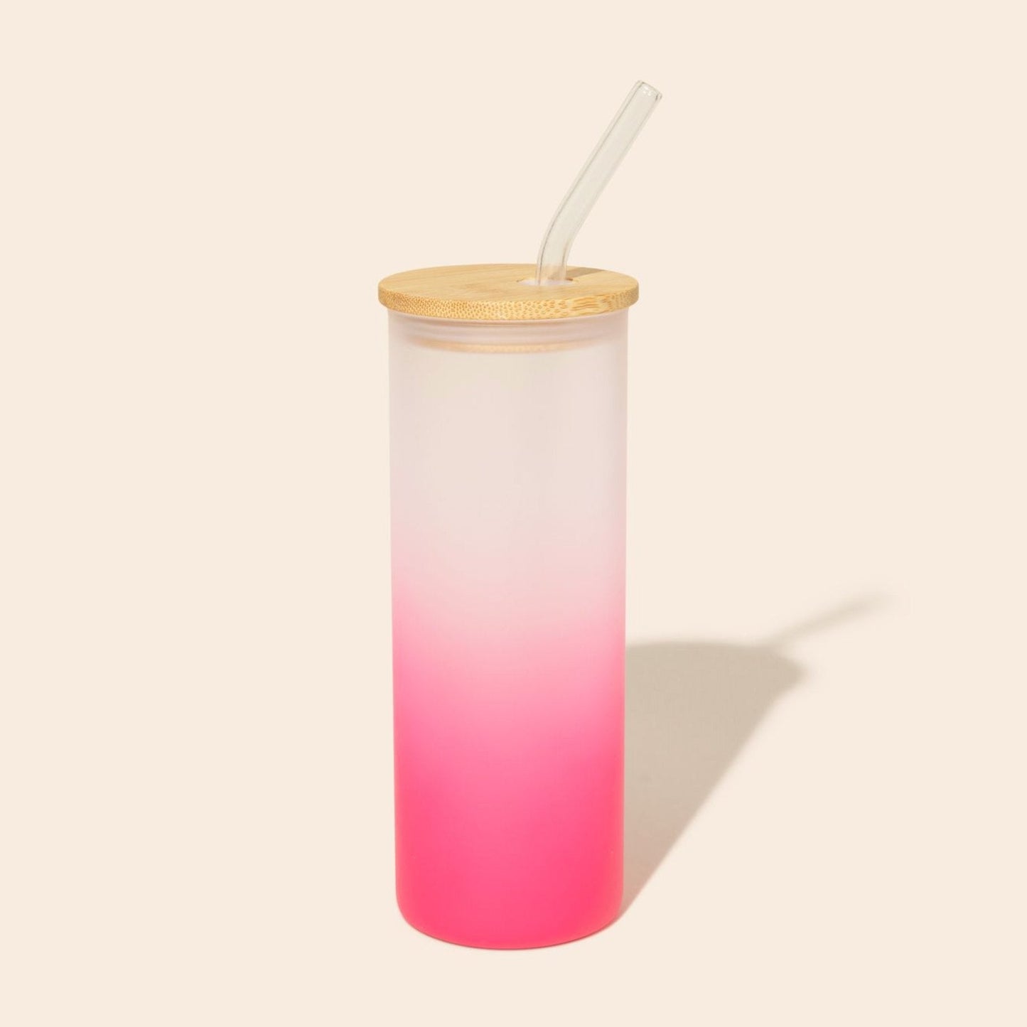 Colored Tall Glass Cup with Glass Straw