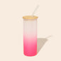 Colored Tall Glass Cup with Glass Straw