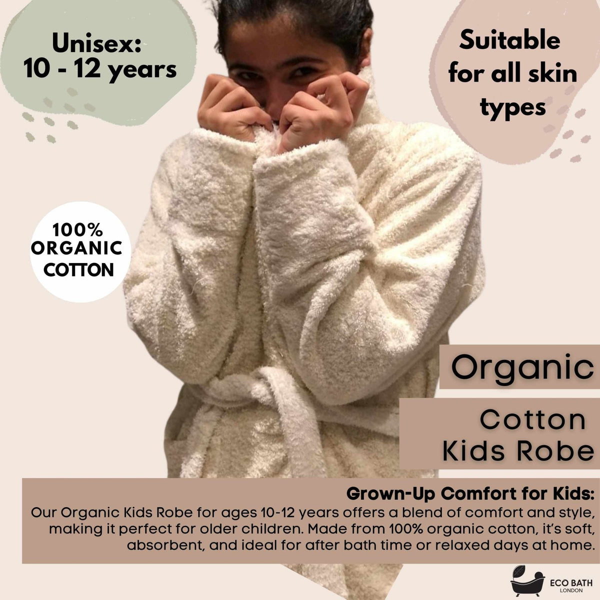 GOTS Certified Organic Cotton Kids Robe - Hooded Bathrobe