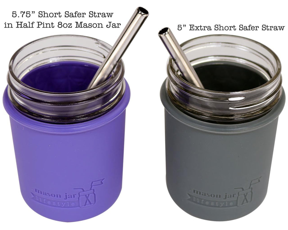 Extra Short 5" Safer Stainless Steel Straws  (4 Pack + Cleaning Brush)