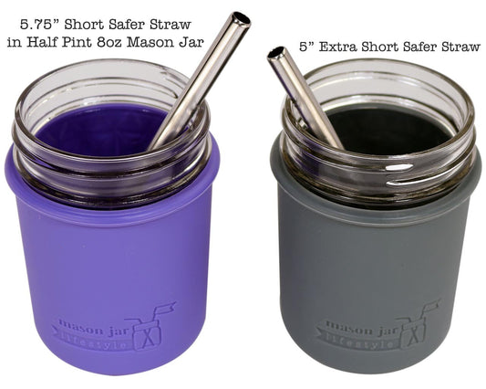 Extra Short 5" Safer Stainless Steel Straws  (4 Pack + Cleaning Brush)