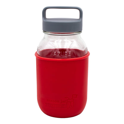 Mason Jar Lifestyle 32oz Quart Glass Water Bottle with Silicone Sleeve & Carry Handle