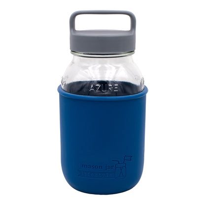 Mason Jar Lifestyle 32oz Quart Glass Water Bottle with Silicone Sleeve & Carry Handle