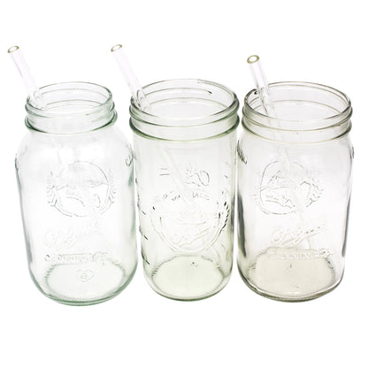 Long Glass Straws for Quart Mason Jars 4 Pack + Cleaner