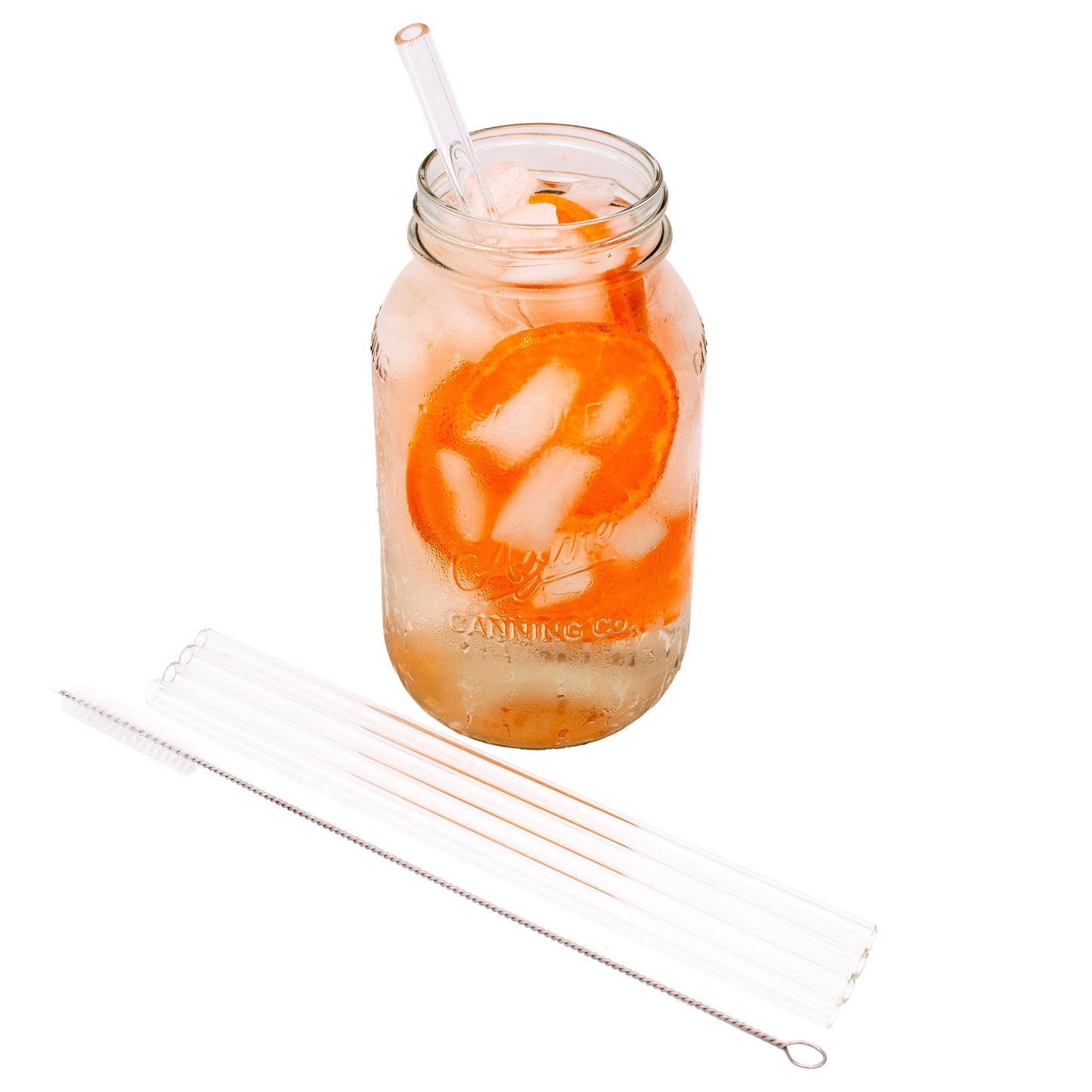 Long Glass Straws for Quart Mason Jars 4 Pack + Cleaner