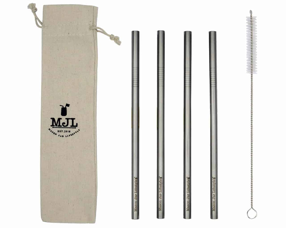 Long Stainless Steel Smoothie Straws for Quart Mason Jars