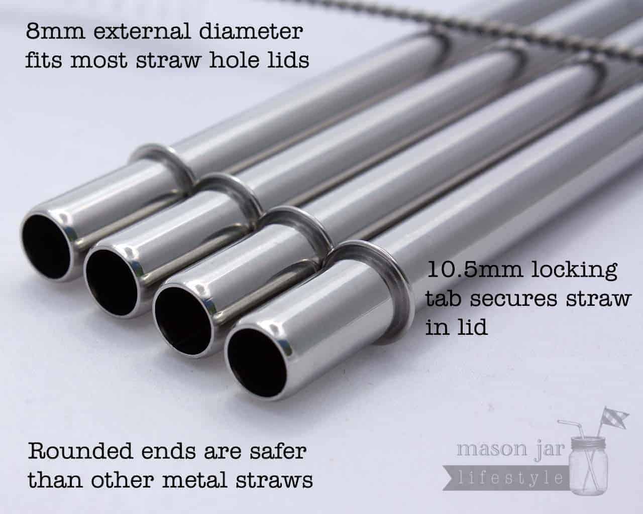 Medium Safer Rounded End Stainless Steel Straw for Pint Mason Jars