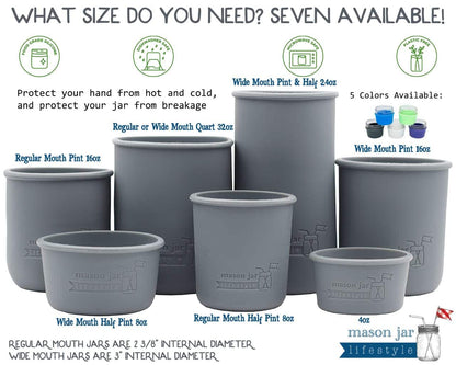 Silicone Sleeve for Wide Mouth Pint 16oz Mason Jars