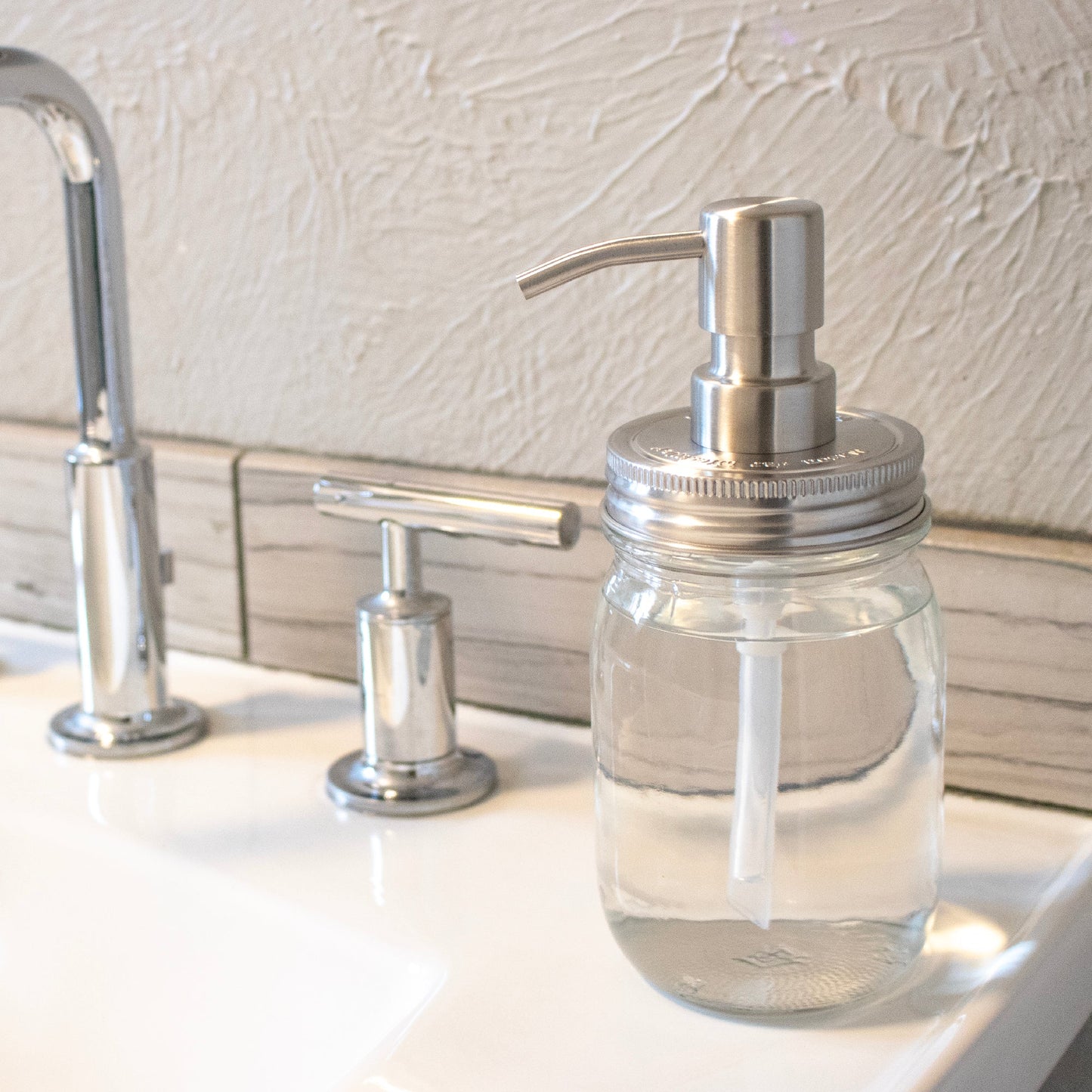 Satin / Brushed Finish Soap Pump Dispensers for Mason Jars