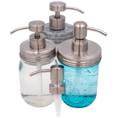 Satin / Brushed Finish Soap Pump Dispensers for Mason Jars