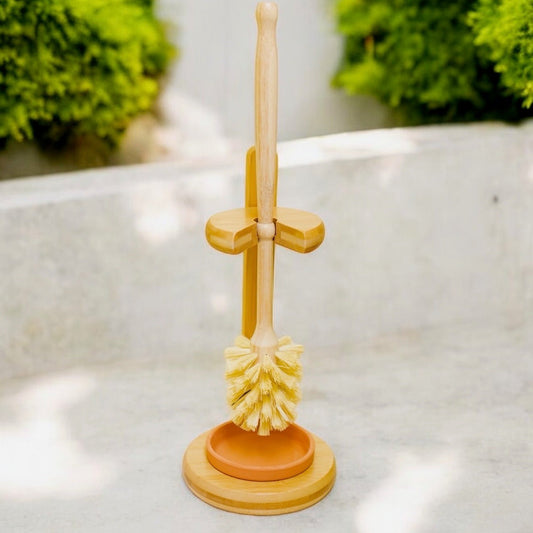Bamboo Toilet Bowl Cleaning Brush & Stand