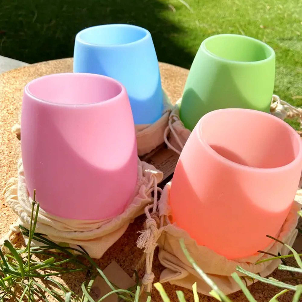 Portable Silicone Travel Wine Glasses + Travel Bag