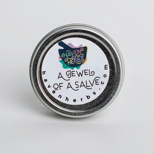 Jewel of a Salve, a poison ivy and bug bite salve from Haven Herbs.