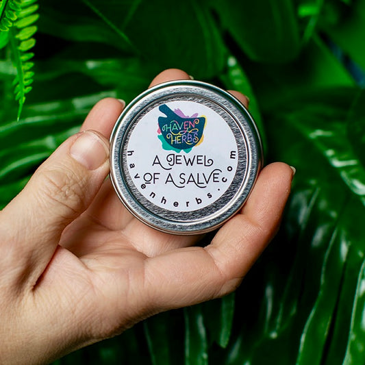 Jewel of a Salve, a poison ivy and bug bite  salve from Haven Herbs.