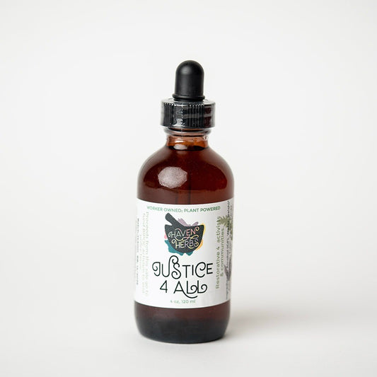 Justice 4 All, a tincture to restore body, mind, and spirit by Haven Herbs.