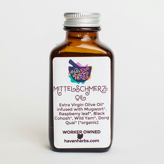 Mittelschmerz Oil, for women's hormonal abdominal pain, by Haven Herbs